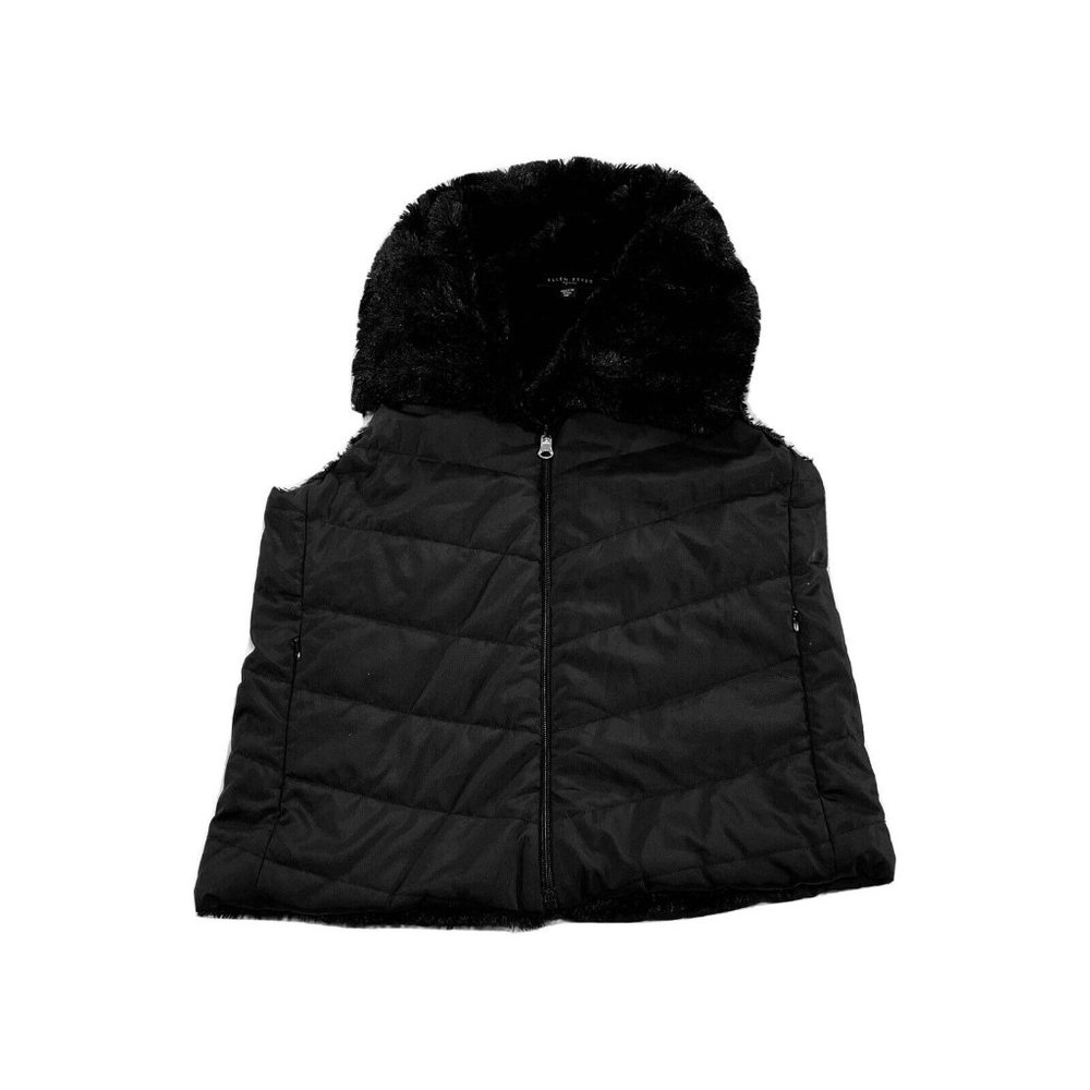 Ellen Reyes Black Plush Reversable Womens VEST PM Petite Medium